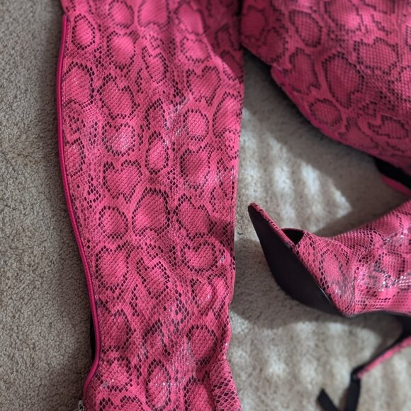 Pink Animal Print Open-Toe Knee-High Boots – Size 9 – Like New - Picture 2 of 4
